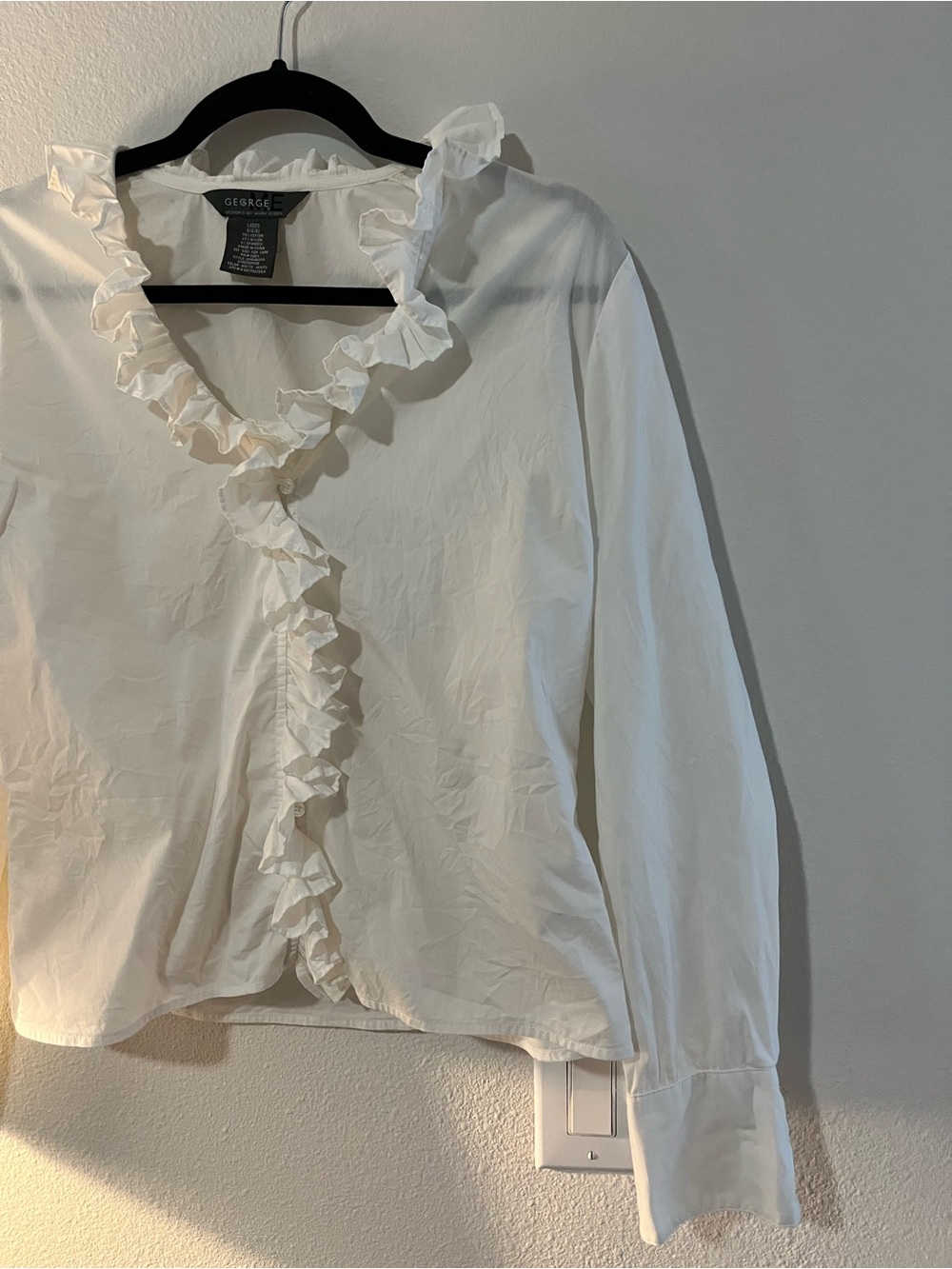 George White Ruffle V-Neck Button-Down Blouse